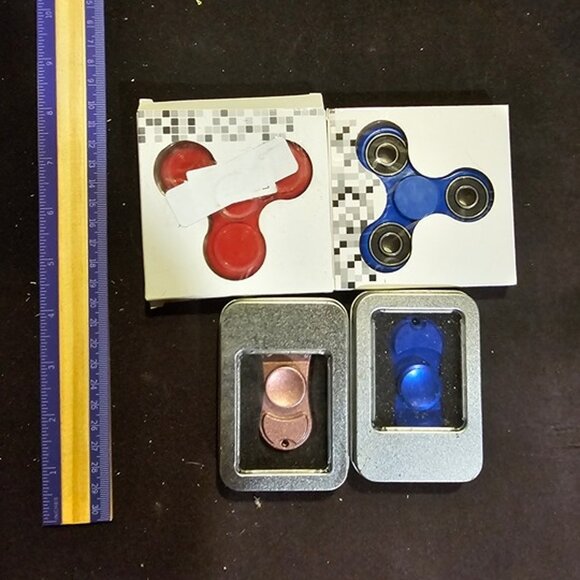 Lot of 4 Fidget Spinners Red & Blue Metal In Boxes Stress Relief Toys - Picture 2 of 2